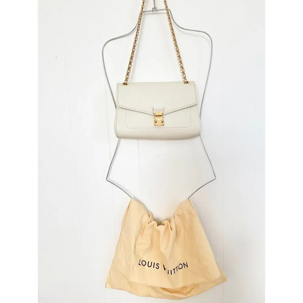 Louis Vuitton Monogram Empreinte Saint Germain PM Chain Flap Bag Dune Cream